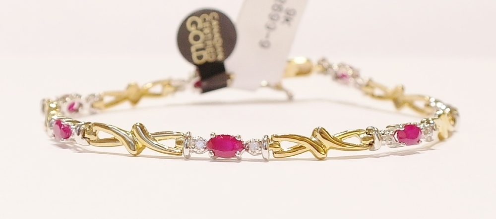 9ct yellow gold ruby and diamond bracelet
