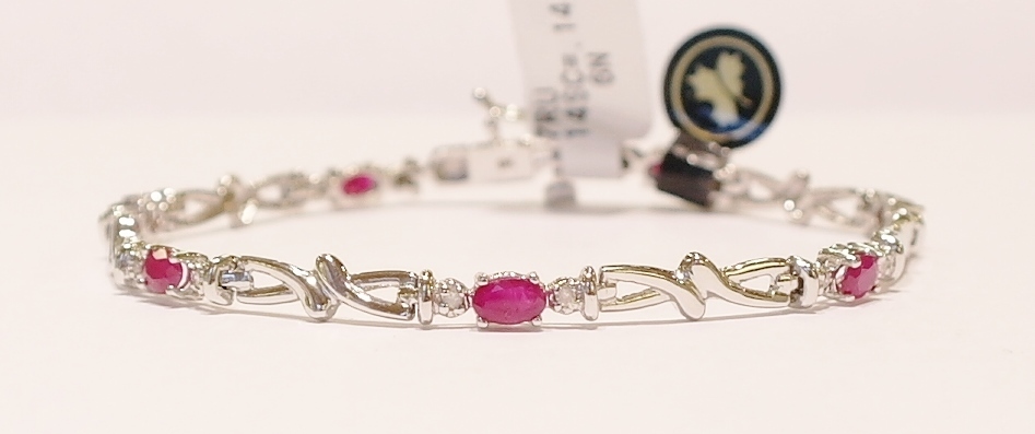 9ct white gold ruby and diamond bracelet