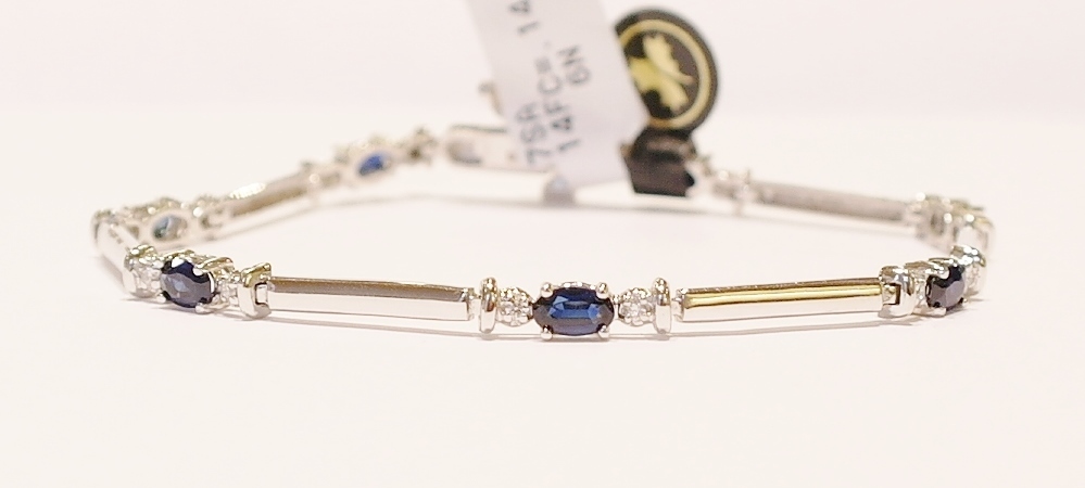 9ct white gold sapphire and diamond bracelet