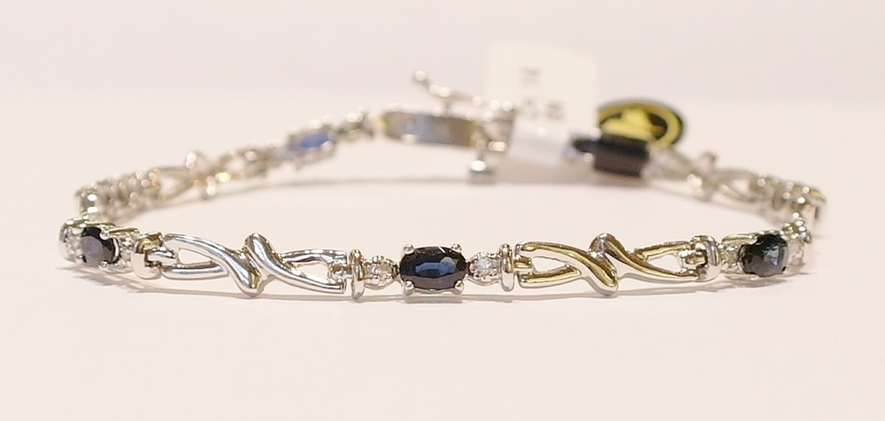 9ct white gold sapphire and diamond bracelet