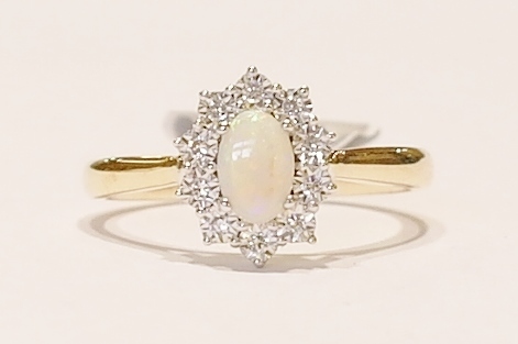 9ct opal and diamond cluster ring
