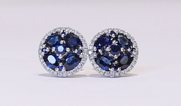 Sapphire and Diamond Cluster Stud Earrings