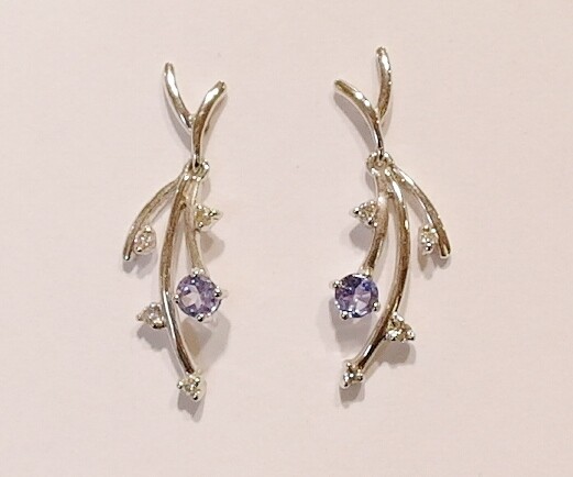 9ct white gold tanzanite and diamond earrings