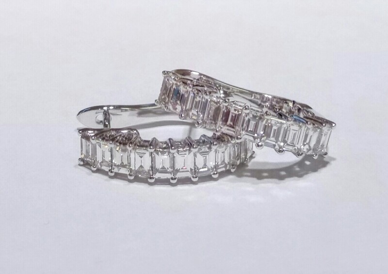 18ct white gold baguette diamond hoop earrings