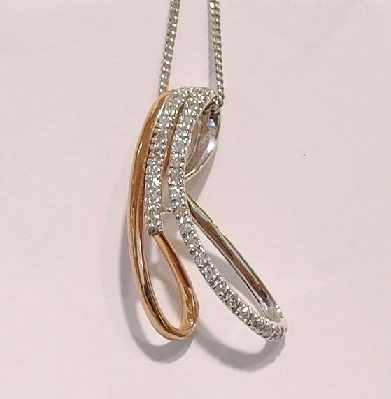 9ct rose and white gold, diamond pendant