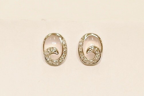 9ct white gold rose quartz and diamond earrings