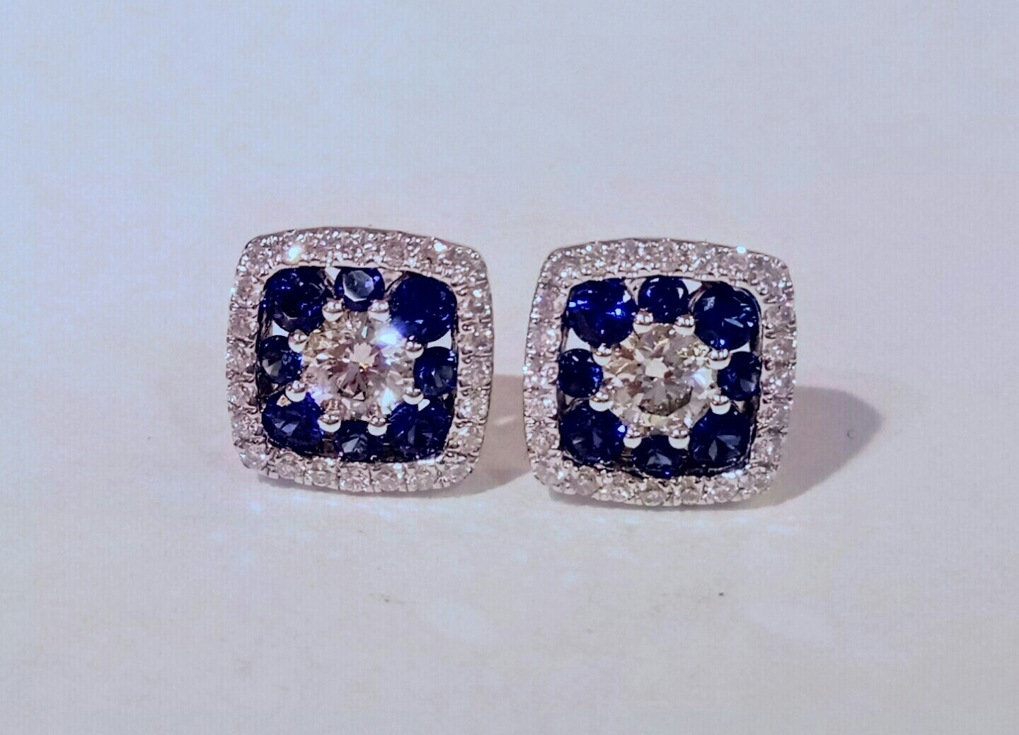 18ct white gold sapphire and diamond stud earrings