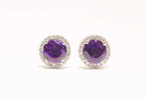 9ct white gold amethyst and diamond earings