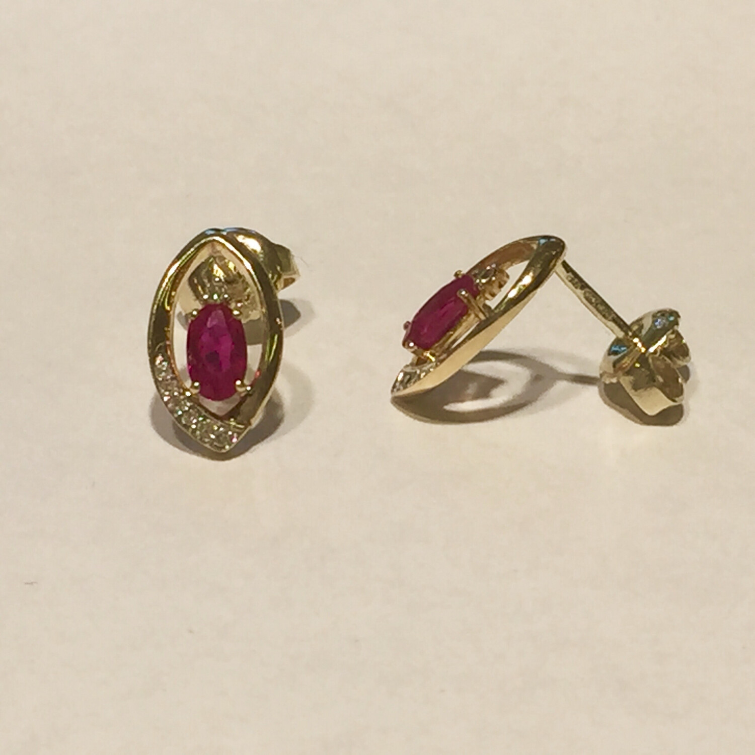 9ct Yellow Gold Ruby and Diamond Stud Earrings