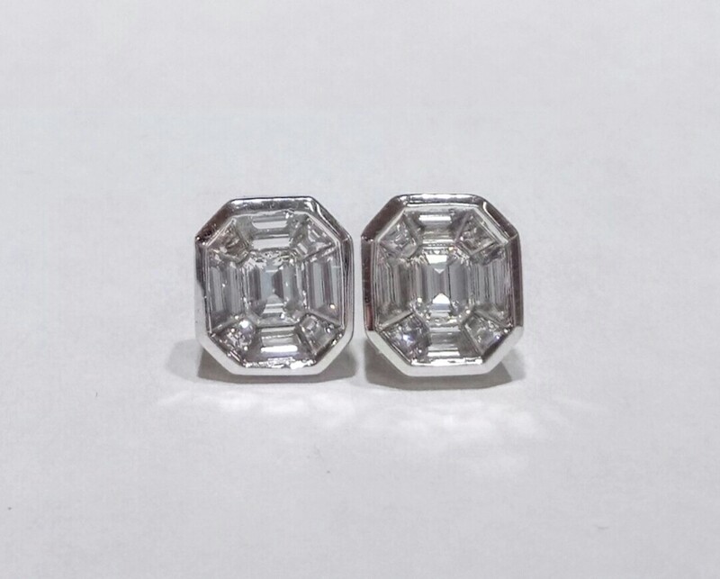 18ct white gold baguette diamond stud earrings