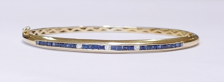9ct yellow gold sapphire and diamond bangle