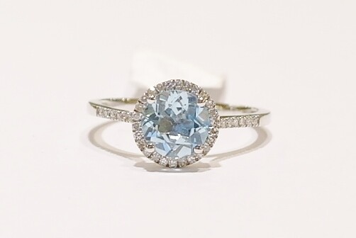 9ct white gold blue topaz and diamond ring