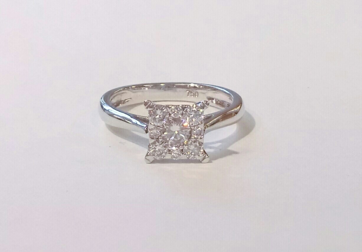 18ct white gold square cluster ring