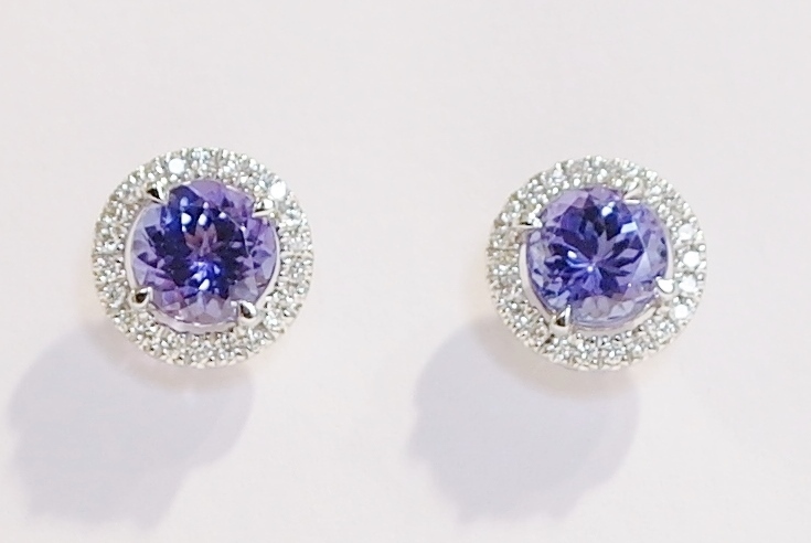 Tanzanite and diamond halo earrings
