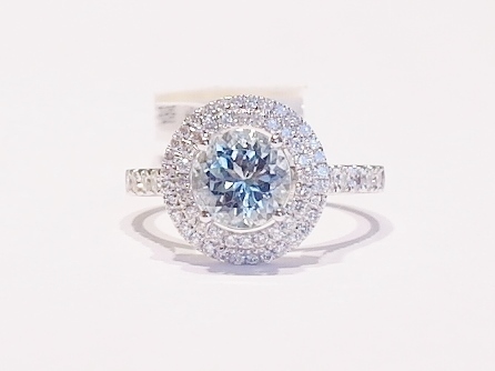 Platinum aquamarine and diamond ring
