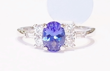 Platinum tanzanite and diamond ring