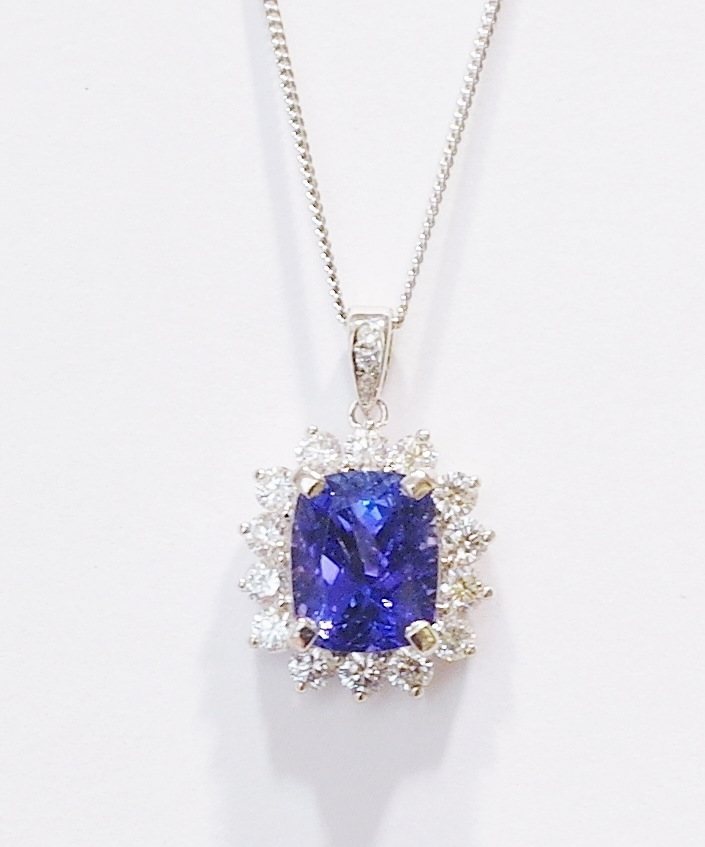 18ct white gold tanzanite and diamond pendant