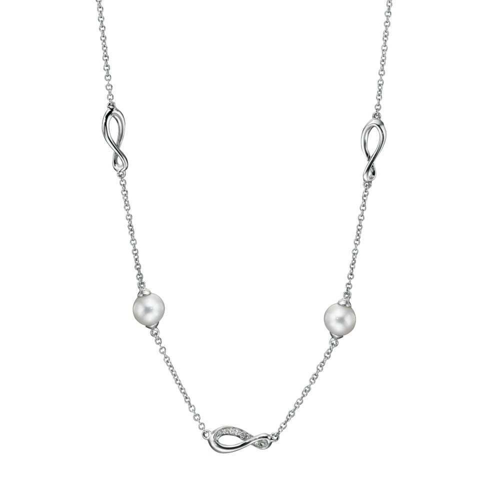 9ct white gold pearl and diamond necklace