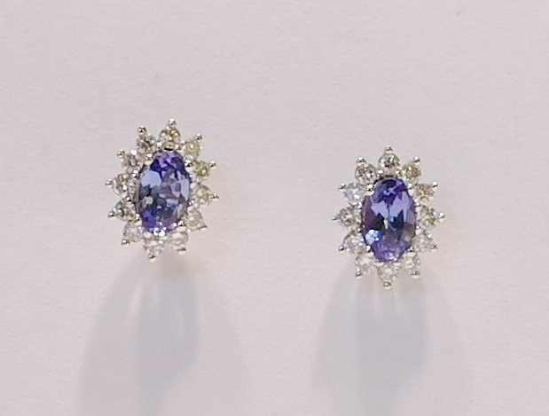 Tanzanite and diamond cluster earrings