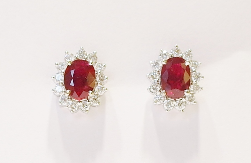 18ct white gold ruby cluster earrings