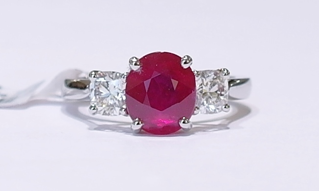 Ruby and diamond three stone ring