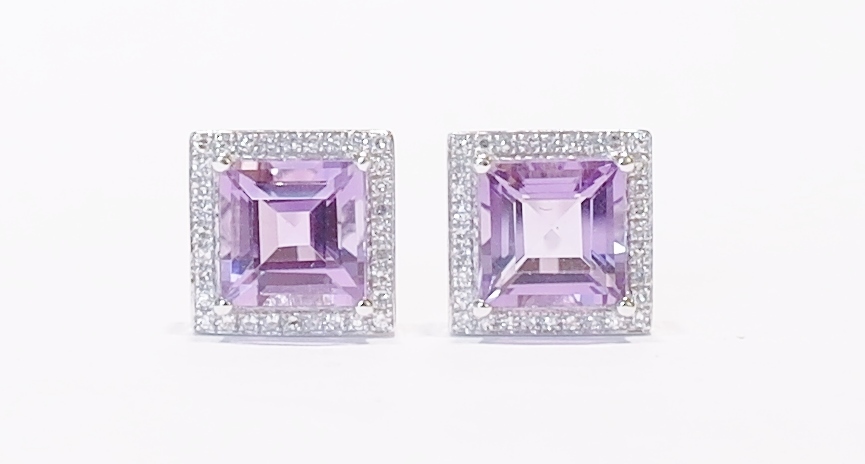 Amethyst and diamond stud earrings