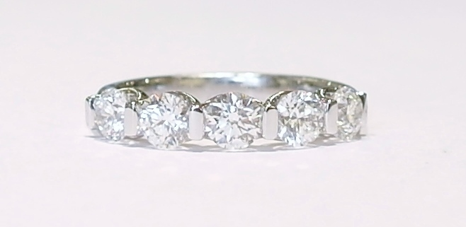 Platinum five stone bar set ring