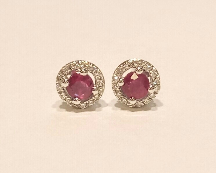 18ct white gold ruby and diamond cluster earrings