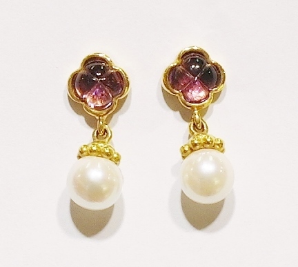 18ct yellow gold pearl and amethyst earrings