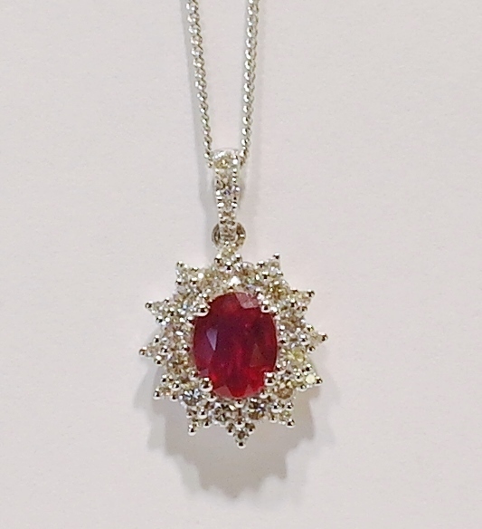 18ct white gold ruby and diamond pendant