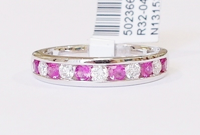 Platinum, pink sapphire and diamond ring