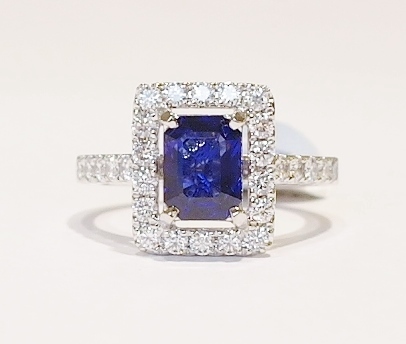 Platinum sapphire and diamond ring