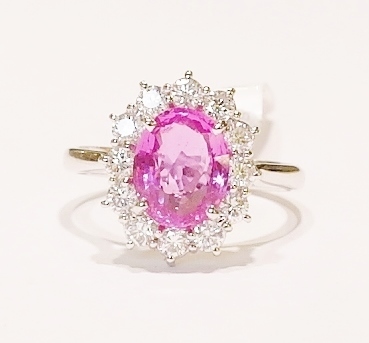 18ct white gold pink sapphire and diamond ring