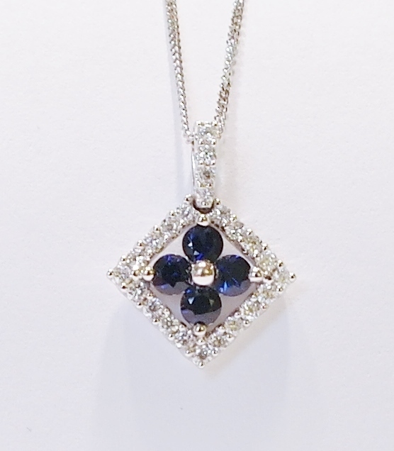18ct white gold sapphire and diamond pendant