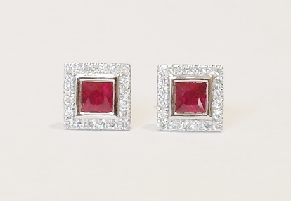9ct white gold ruby and diamond earrings