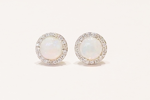 9ct white gold opal and diamond earrings