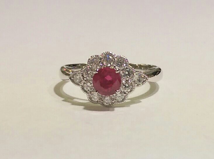 Ruby and diamond cluster ring