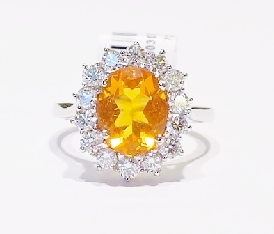 18ct white gold fire opal and diamond ring