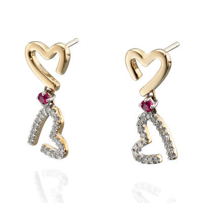 9ct yellow gold ruby and diamond earrings