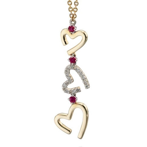9ct yellow gold ruby and diamond pendant
