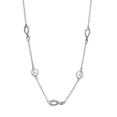9ct white gold pearl and diamond necklace
