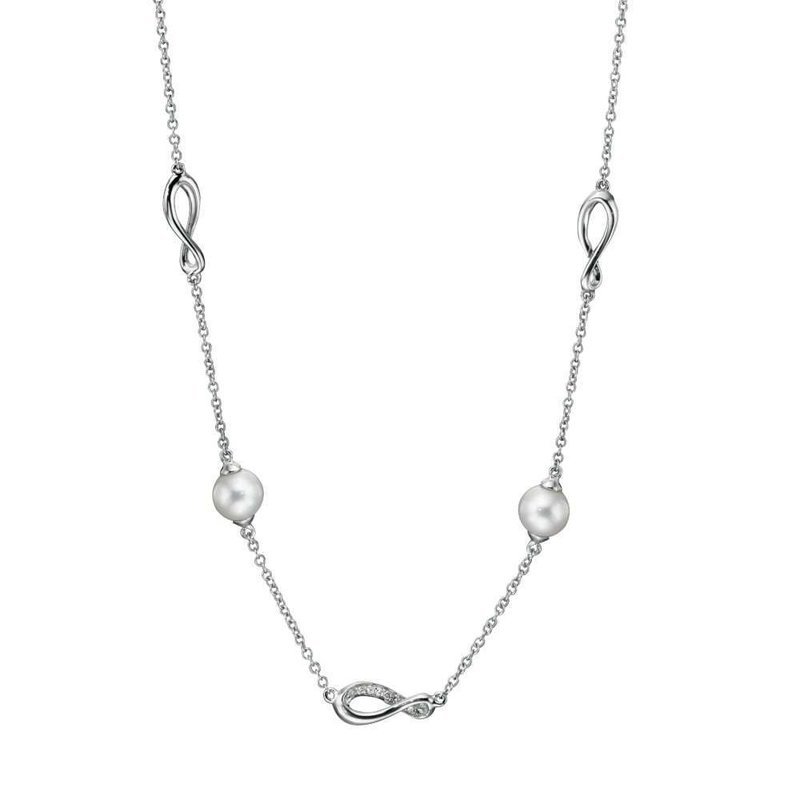 9ct white gold pearl and diamond necklace