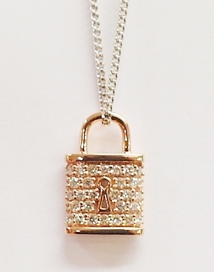 18ct rose gold diamond padlock and chain