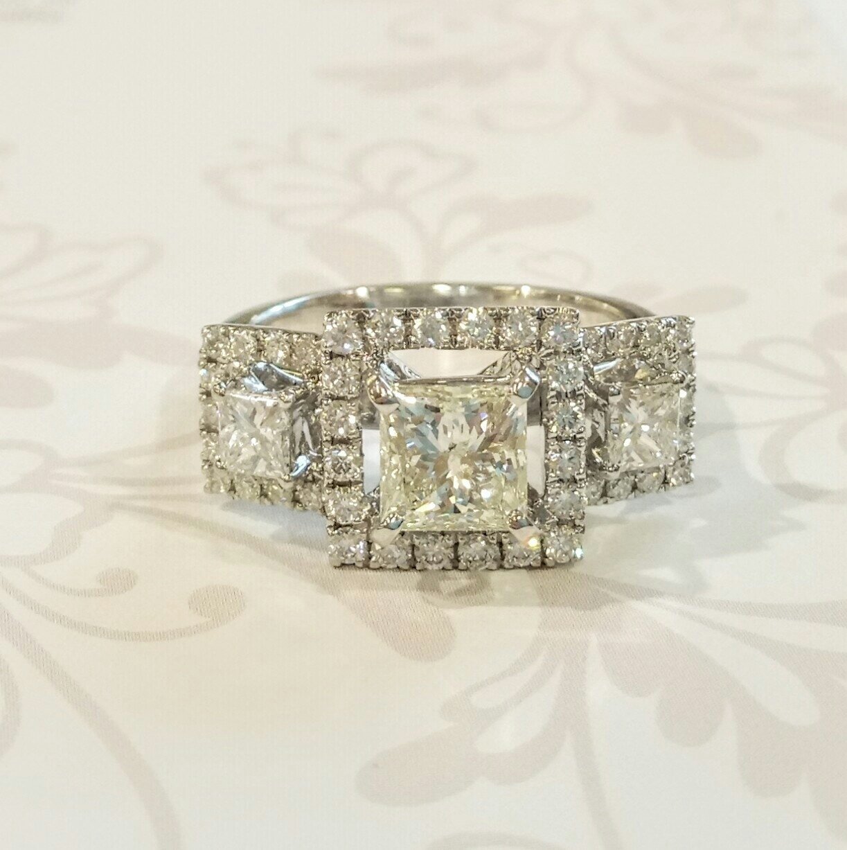 18ct white gold triple cluster ring