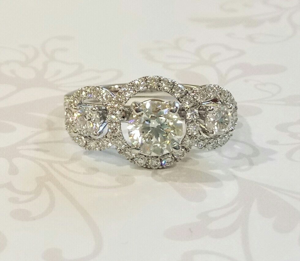 18ct white gold triple cluster ring