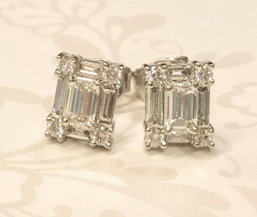 18ct white gold baguette diamond cluster earrings