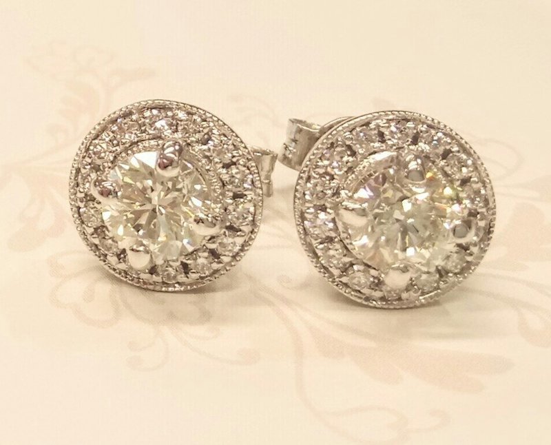 18ct white gold diamond halo earrings