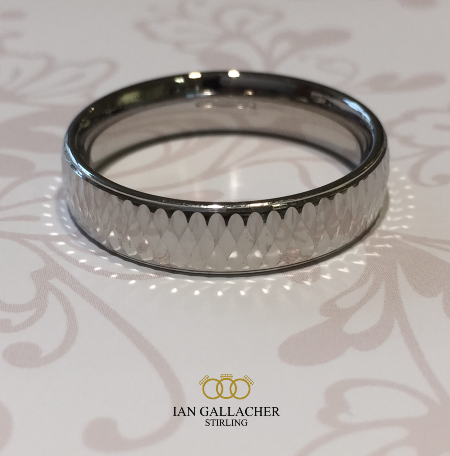 Palladium 5mm patterned wedding ring