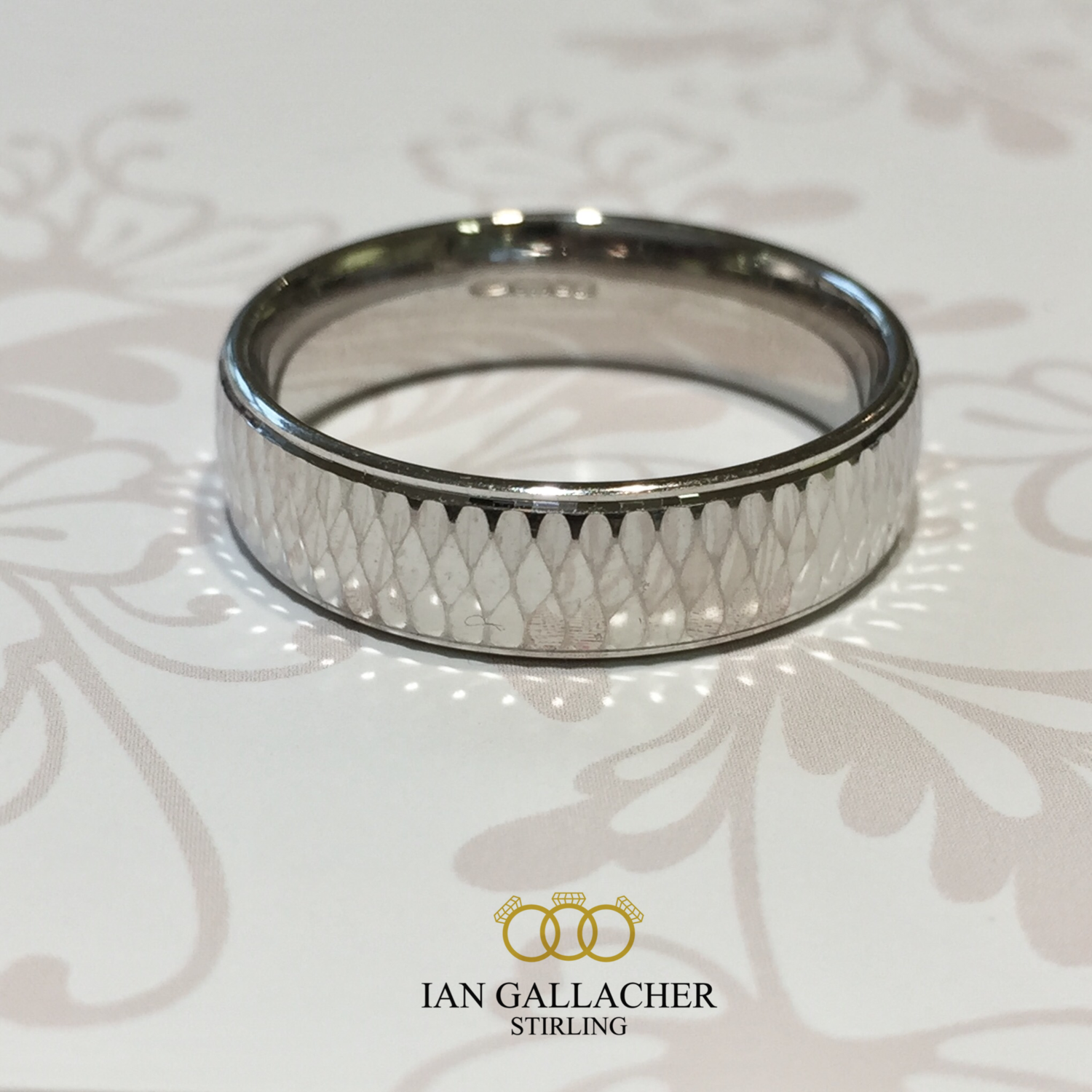 Palladium 6mm patterned wedding ring