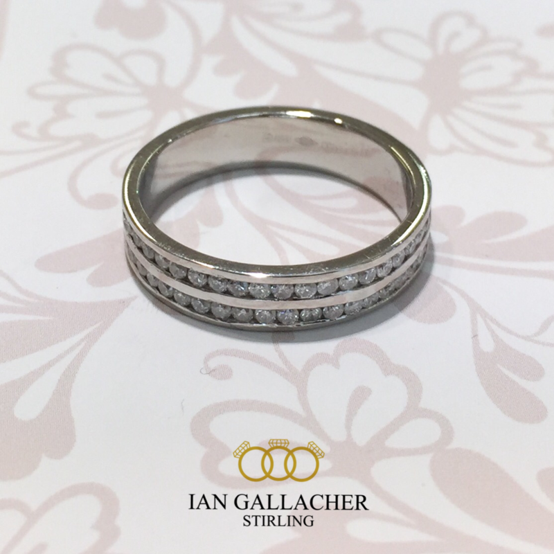 Platinum brilliant diamond double row channel set wedding band